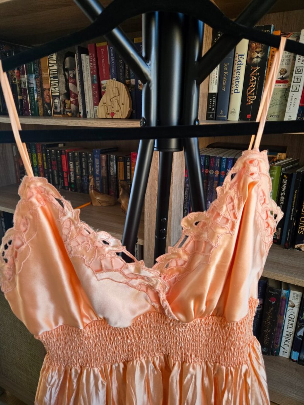 BCBG Max Azria Peach Silk Lace Smocked Waist Slip Dress Size Small - Picture 3 of 9